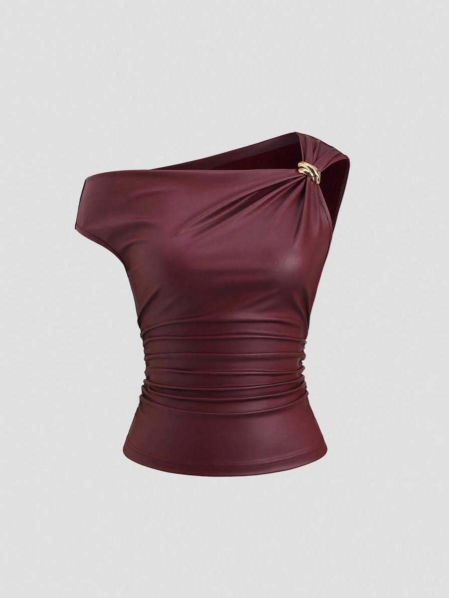 Sweetra Chaleco casual de moda de mujer con decoración de metal y