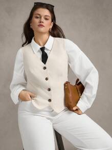 Zelara Áo ghi lê nhung kẻ cỡ lớn dành cho nữ, trang phục công sở thường ngày cho nữ, buổi hòa nhạc đồng quê, trang phục công sở phong cách Stockholm cơ bản, trang phục giáo viên sành điệu, trở lại trường vào mùa thu - Màu be - Xem 8