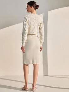 Set coordinato da donna elegante composto da cardigan in maglia con bottoni dorati e pantaloni in maglia, 2 pezzi