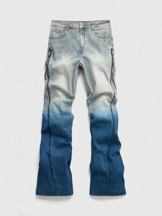 Street Life Herren Jeans mit Farbverlauf, Reißverschlusstaschen und weitem Bein