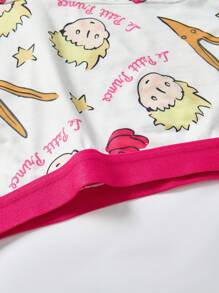 LE PETIT PRINCE X SHEIN 女士舒适撞色边卡通图案文胸和内裤套装 - 玫紅色 - 查看 6