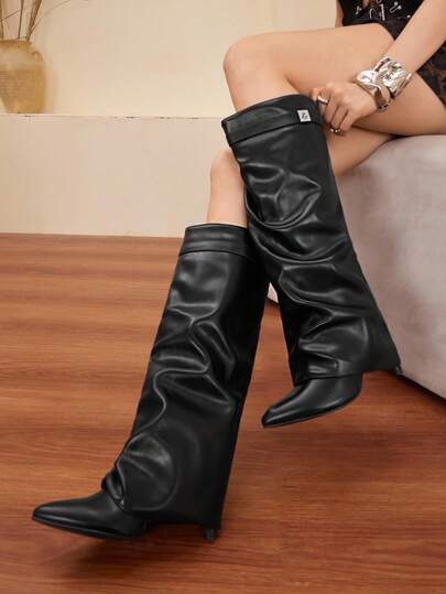 Daringsoles 女士时尚百搭黑色高跟过膝靴