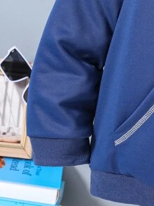 SHEIN Hanorac casual cu dungi contrastante și buzunar mare pentru băieți Tween