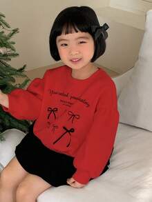 DAZY Young Girls Round Neck Knitted Printed Sweatshirt, Fall Clothes - Red - View 2