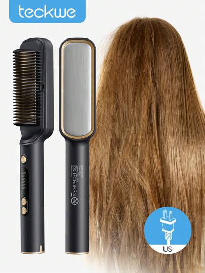 Teckwe Hot Wind Brush And Hair Straightening Comb, Suitable For Hair Straightening And Smoothing-US Plug