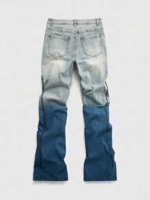 ROMWE MEN Street Life Men's Gradient Color Zipper Pocket Flared Jeans - Blue - View 2