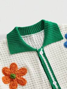 ROMWE MEN Street Life Men's Vacation Floral Decor Contrast Trim Short Sleeve Cardigan