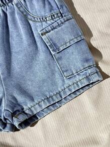 SHEIN Playful Pals 2pcs/Set Infant/Baby Boys Casual Outfit, Including 1pc White Hoodie Knit Letter Print Sleeveless Pocket Vest + 1pc Blue Elastic Waist Pocket Denim Shorts, Suitable For Casual, Sports, Daily Wear, Outings, Travel,Red Hooded Knitted Baby Boys Hoodie Co-Ord With Letter Print And Pocket Detail, Baby Boy Clothes Fall Winter - Red - View 7