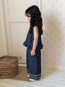 Dazy Kids 女童无袖上衣和牛仔裤套装 - 藍色 - 查看 4