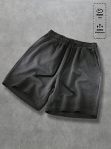 ROMWE MEN Prep Men's Casual Washed Distressed Shorts, Summer - Black - View 1