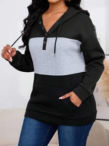 INAWLY 女士纽扣半开襟撞色连帽衫，带抽绳，适合毕业季、返校季、毕业典礼、教师节等场合，秋季返校套头衫 - 彩色 - 查看 3