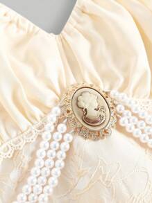 ROMWE EDITION Váy suông thanh lịch xếp lớp màu trơn dài đến giữa bắp chân cho nữ - Màu be - Xem 3