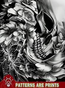 EMERY ROSE 大码女式休闲花卉骷髅图案 V 领无袖上衣，适合夏季