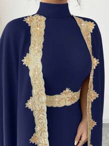 Chiquease 女士优雅亮片缎带装饰连体裤，适合大学派对穿着 - 藏蓝色 - 查看 6