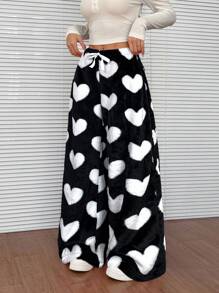 CovetEZ Women's Casual Black Heart Detail Lace-Up Front Simple Design Pants - Black - View 6