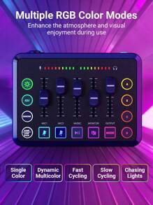 Teckwe Gaming Audio Mixer Rechargeable Audio Interface RGB PC Mixer With XLR Microphone Interface,Individual Control Volume Fader Mute Button,48V Phantom Power For Podcast/Recording - Black - View 3