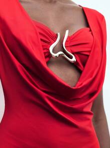 Maija 女士红色无袖镂空金属装饰性感优雅夏季连衣裙，适合生日、节日派对、庆典宾客、教堂、正式场合及乡村音乐会等场合穿着。