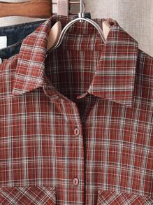 INAWLY 休闲格子长袖女式衬衫 - 棕色 - 查看 4