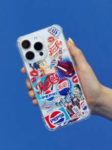 PEPSI X SHEIN Anti-Collision Figure Graphic Mobile Phone Case - Protective Cover Design, Compatible With IPhone - Clear - View 2