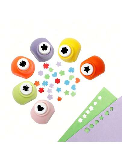 Random Color 6pcs Paper Hole Punch Craft Set Mini Heart Star Flower Sakura Maple Leaf Shamrocks Daily Shapes Puncher Tool 3/8 Inch 9mm Shapes Crafts Single Suitable For Students Scrapbooking Card Making Nail Art