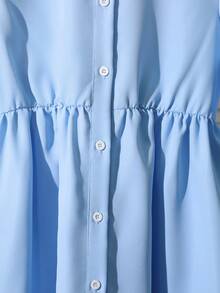 Set de vestido camisa informal y chaleco de punto para niñas, 2 piezas - Blanco - Ver 3