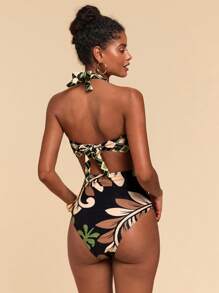 Travachic 女士夏季几何花卉印花挂脖比基尼套装 - 彩色 - 查看 2