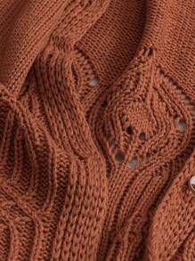 EMERY ROSE Halloween Plus Size Elegant Casual V-Neck Solid Color Long Sleeve Loose Regular Cardigan Top Fall Winter Cloth For Women Autumn - Brown - View 2