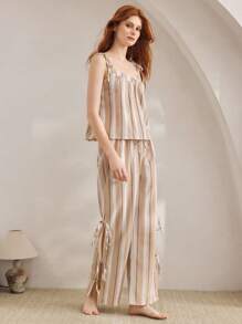 Ocili Women's Casual Comfortable Striped Pajama Set - Black - View 4