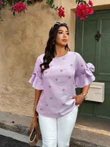 Weeklong 大码休闲日常条纹蝴蝶结印花纹理圆领衬衫