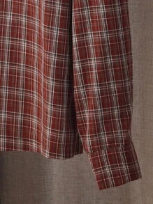 INAWLY 休闲格子长袖女式衬衫 - 棕色 - 查看 5