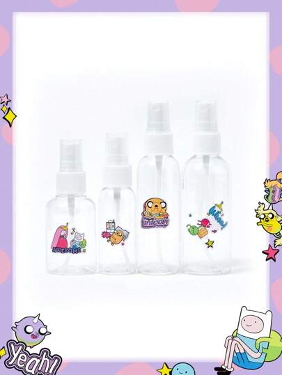Adventure Time X ROMWE Cartoon Pattern PET Transparent 4pcs Set - Mini Spray Bottles For Cosmetics, Perfume