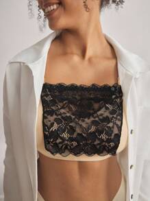 SHEIN Plus Size Women Solid Color Lace Lingerie Accessories - Black - View 5