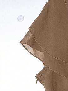 GlowEve 女式优雅纯色荷叶边下摆衬衫，夏季 - 卡其色 - 查看 4