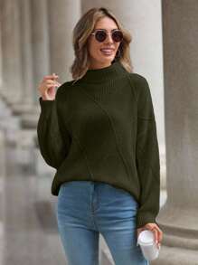 EURMUSE Women's Casual Solid Color Turtleneck Sweater, Autumn/Winter,Jumper,Cream Jumper,Jumpers,Black Jumper,Womens Jumper,White Jumper,Women's Jumper,Women's Jumpers - Green - View 7