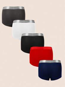 Set de 5 calzoncillos tipo bóxer para hombres con costuras invisibles y diseño de letras en colores contrastantes, cómodos y elásticos - Multicolor - Ver 2