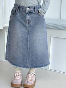 Dazy Kids 年轻女孩休闲水洗牛仔磨边迷你裙