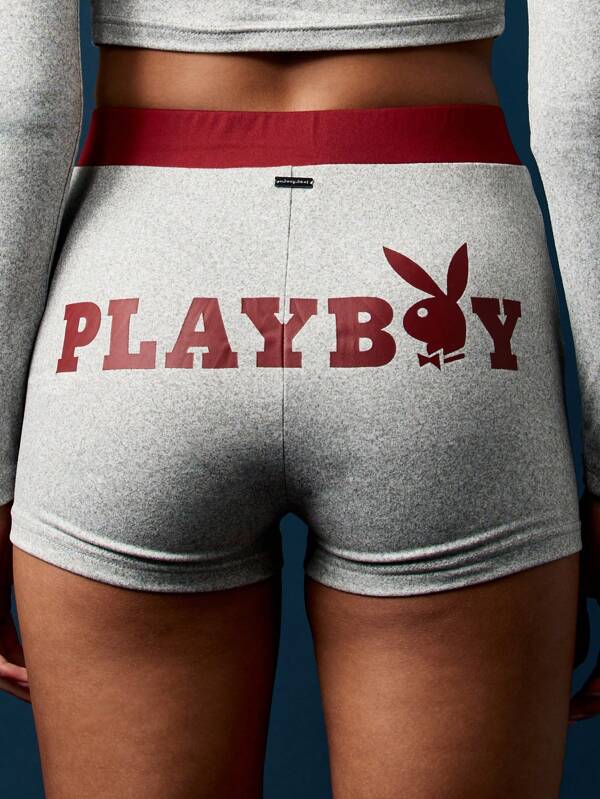 Missguided x Playboy Long Sleeve Cropped Loungewear Set With Drawstring High Rise Ribbed Knit Shorts Cozy Winter Pyjama Sleepwear Home Leisure Wear