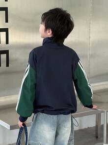 DAZY 大码男童宽松休闲立领拼色夹克，秋季