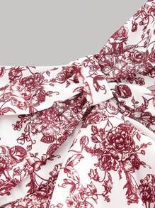 SHEIN MOD 女士红白花卉印花荷叶边下摆吊带背心