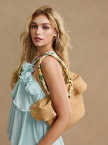 MOTF PREMIUM STRAW HAT SHAPED TOTE HANDBAG - Khaki - View 5