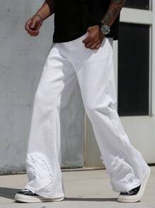 Manfinity EMRG Men's Straight Leg Jeans With Embroidered Flare Leg Hems