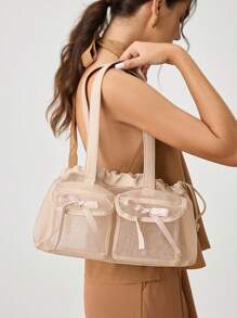 SHECARRY 时尚百搭甜美风格网眼单肩包、健身包 - 裸色 - 查看 3