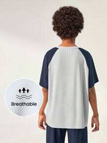 JNSQ Back To School Tween Boy Outdoor Sports Short Sleeve T-Shirt, Children Round Neck Funny Number Print Outdoor Sports Short Sleeve T-Shirt - Multicolor - View 1