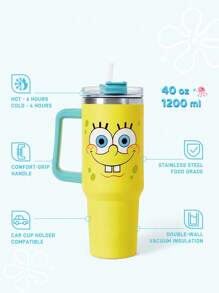 SpongeBob SquarePants | SHEIN 1200 Ml / 40oz Stainless Steel , Keep Cold Water Bottle, With Straw, Suitable For Hot Water And Cold Drink - Yellow - View 3