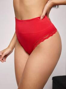 对比色蕾丝高腰性感内裤 - 紅色 - 查看 3