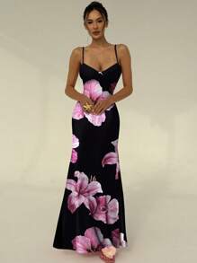 Aloruh 无袖系带紧身性感粉色芙蓉印花连衣裙，适合夏季、度假、海滩、音乐节