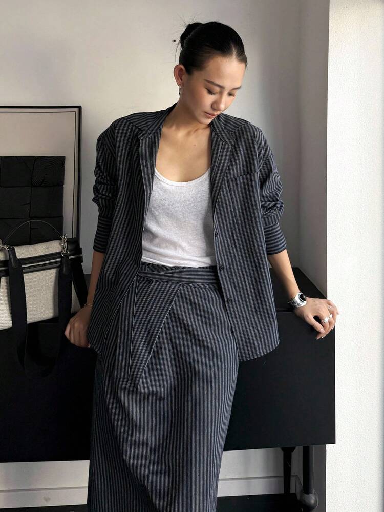 Women's Casual Striped Shirt And Skirt 2 Pieces Set Lounge Sets For Women