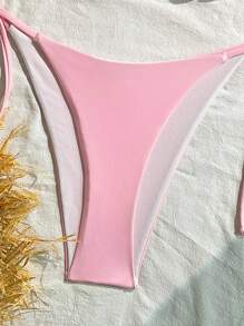 SHEIN Swim Curve 2 件大码女士粉色珍珠装饰比基尼套装，夏季海滩度假