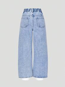 少女Y2K复古浅色水洗宽松阔腿牛仔裤，面料柔软舒适，休闲百搭，适合少女秋冬季穿着。 - 淺色水洗藍 - 查看 2