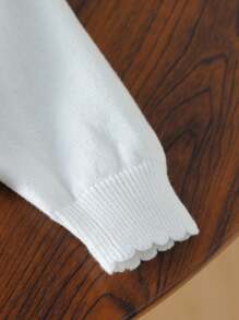 SHEIN Vintaside Kids Áo len cardigan tay dài cho bé gái, áo len tay bồng ngắn cổ choàng và áo trắng đa năng phù hợp mặc vào mùa xuân/thu, mặc hàng ngày, đi học, đi chơi, du lịch - trắng - Xem 4